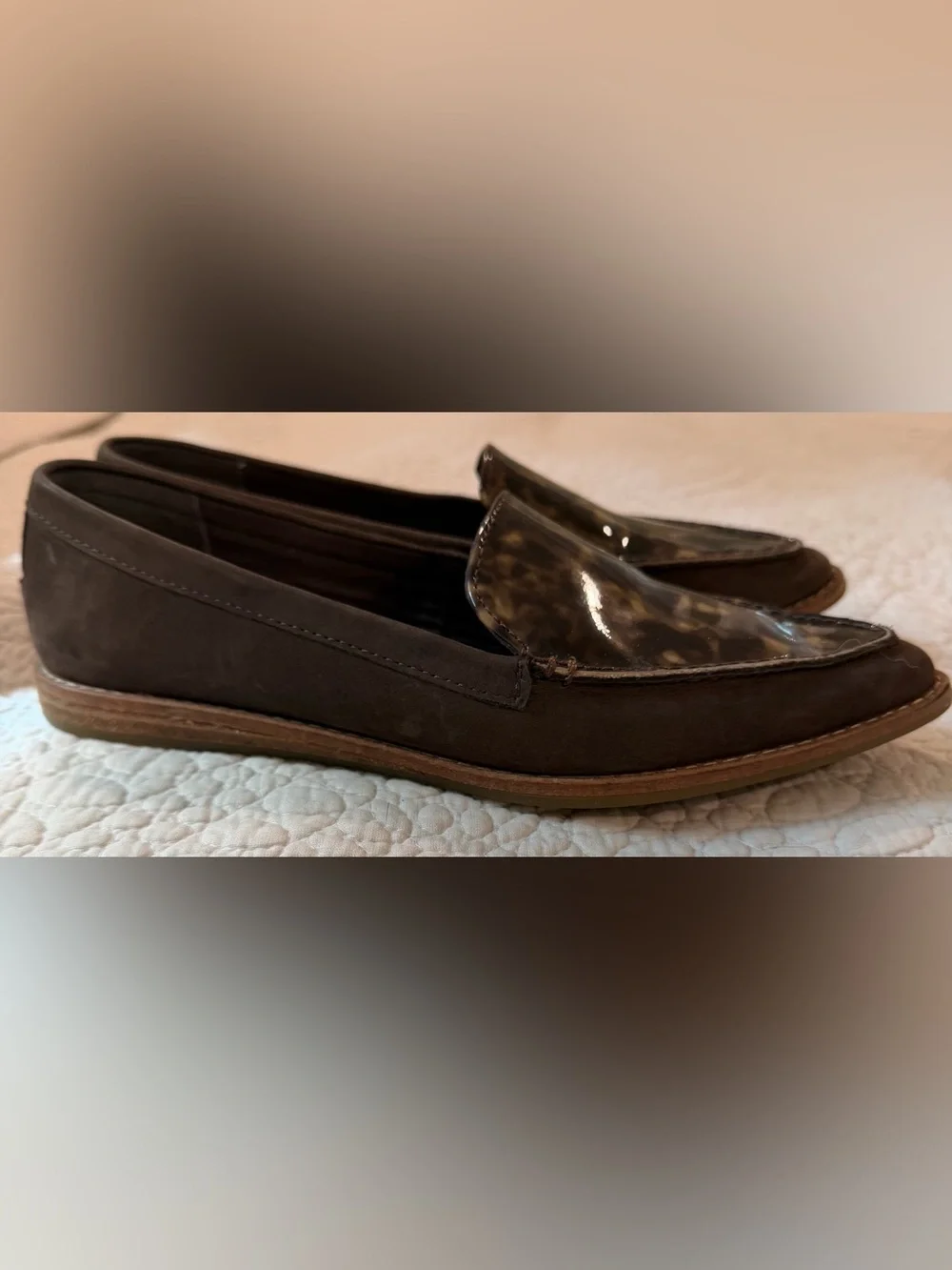 Sperry Seaport Tortoise Penny Loafers 9 Brown Patent Leather Preppy Flats
